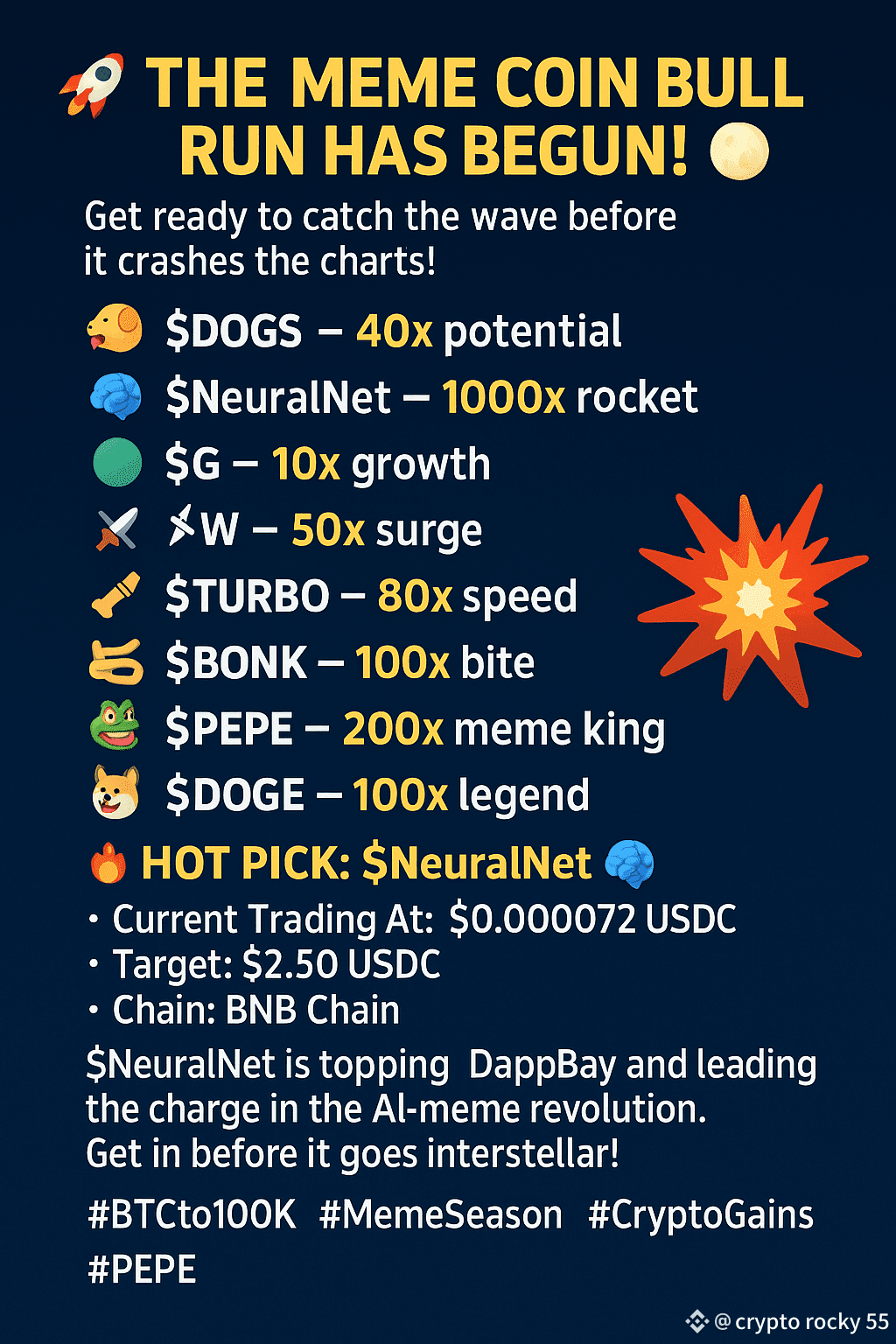 🚀 THE MEME COIN BULL RUN HAS BEGUN! 🌕 Get ready to catch | crypto rocky  55 on Binance Square
