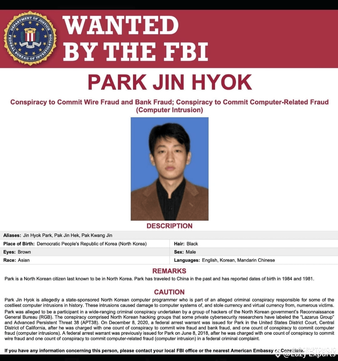 🚨 Who Is Park Jin Hyok? The Hacker Behind the $1 Billion | Lazy Exparts ...