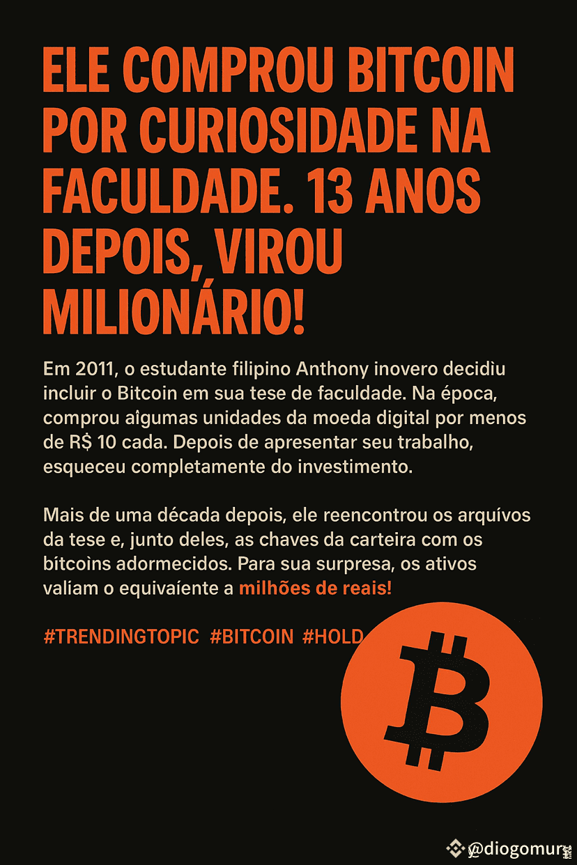 He bought Bitcoin out of curiosity in college. 13 years | diogomury on  Binance Square