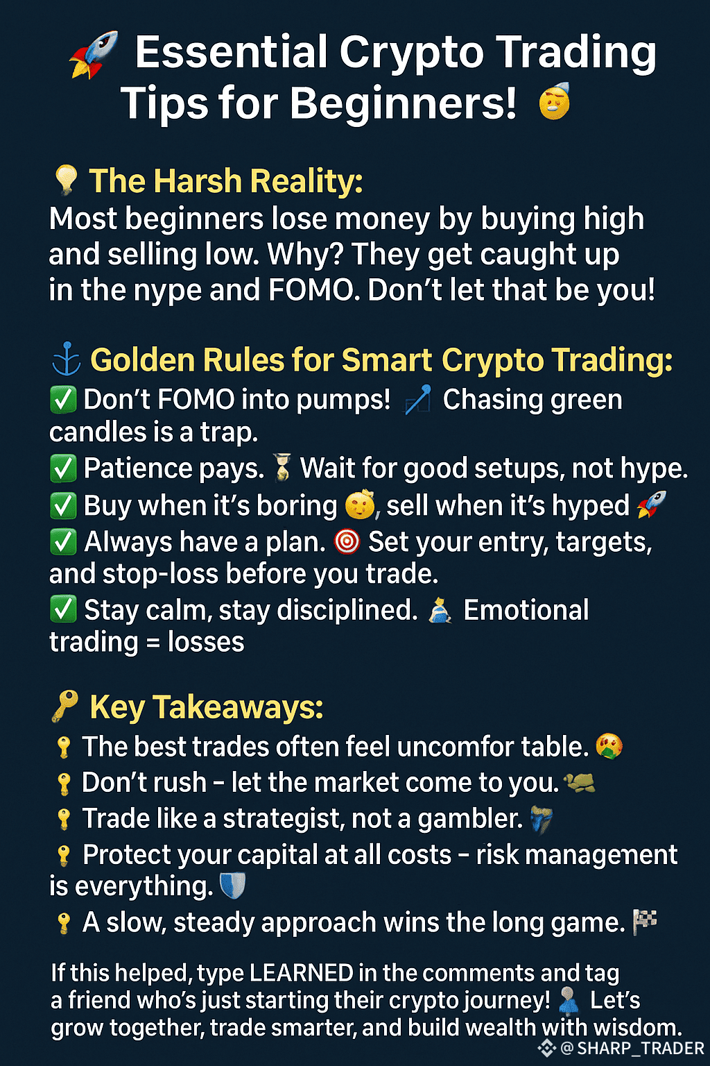 🚀 Essential Crypto Trading Tips for Beginners! 🚀 After 1 | SHARP_TRADER  på Binance Square
