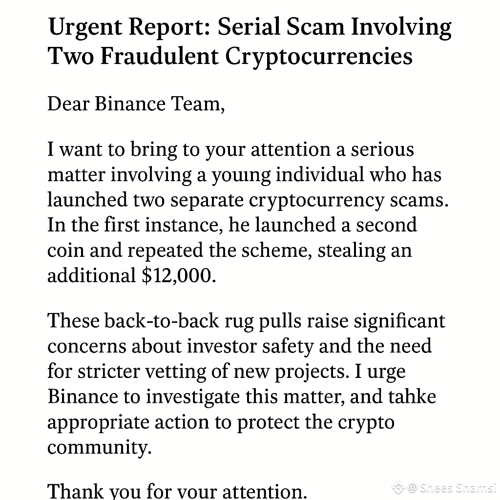 Urgent Report: Serial Cryptocurrency Scams Involving | Shees Shamsi on  Binance Square