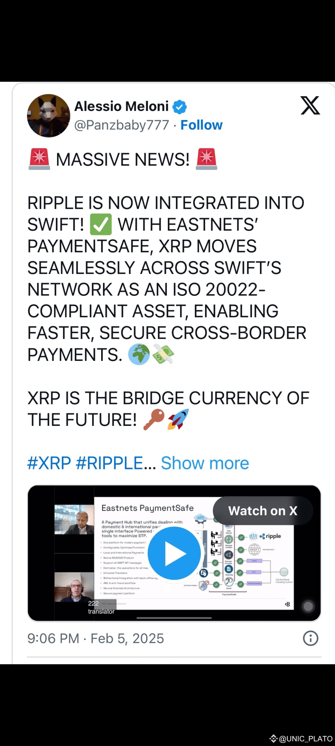 🚨🚨BREAKING🚨🚨 Ripple Is Now Integrated Into SWIFT‼️ Learn more 👇🏼 |  UNIC_PLATO on Binance Square