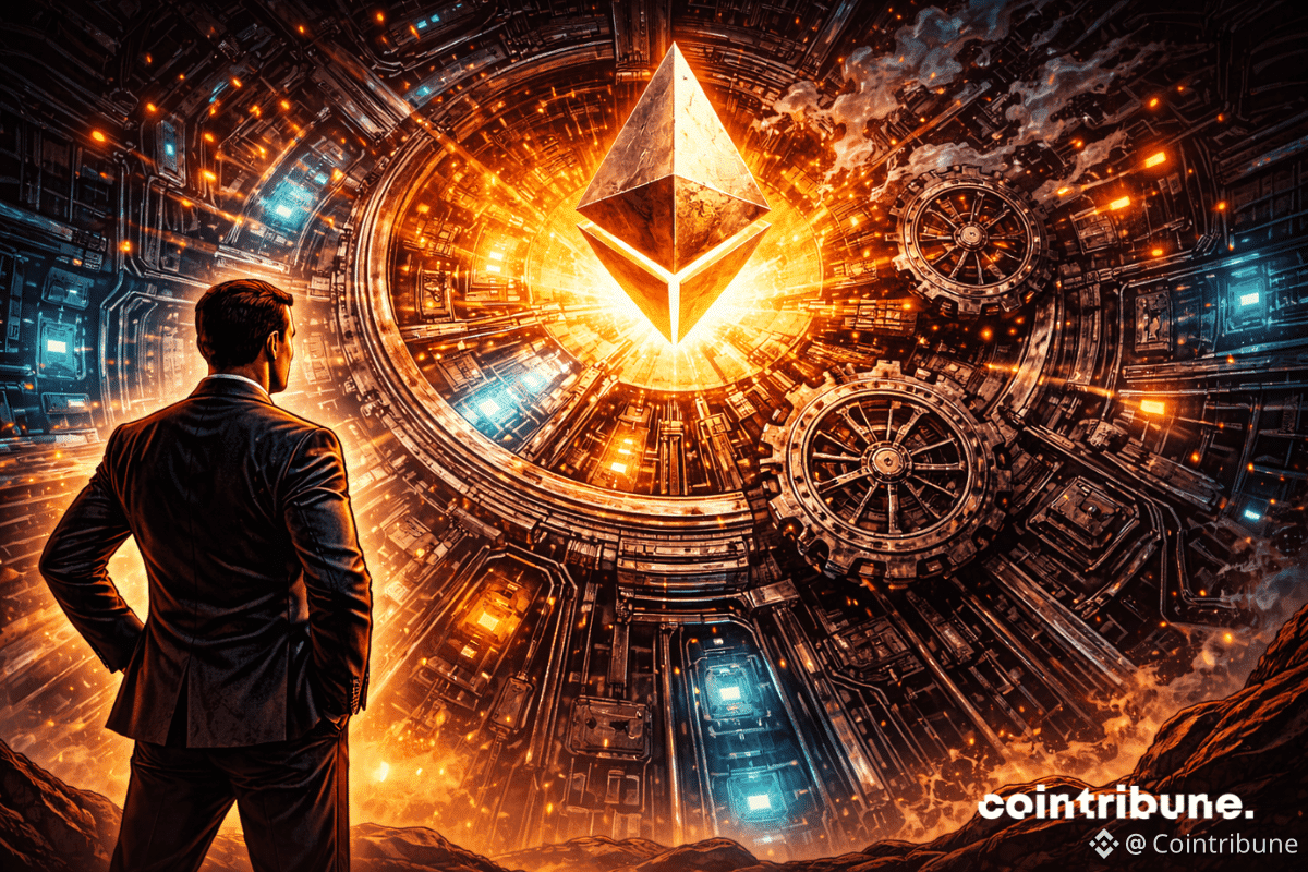 Un mécanisme Ethereum complexe est en cours de mise à jour. Certaines pièces brillent (amélioration), d’autres semblent bloquées ou mal alignées, ce qui symbolise les doutes des analystes de JPMorgan sur l’efficacité de la mise à jour Fusaka.