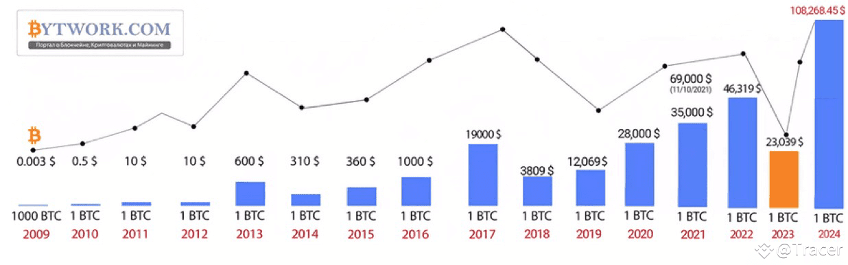 график роста биткоина с выделенной точкой 2010 года