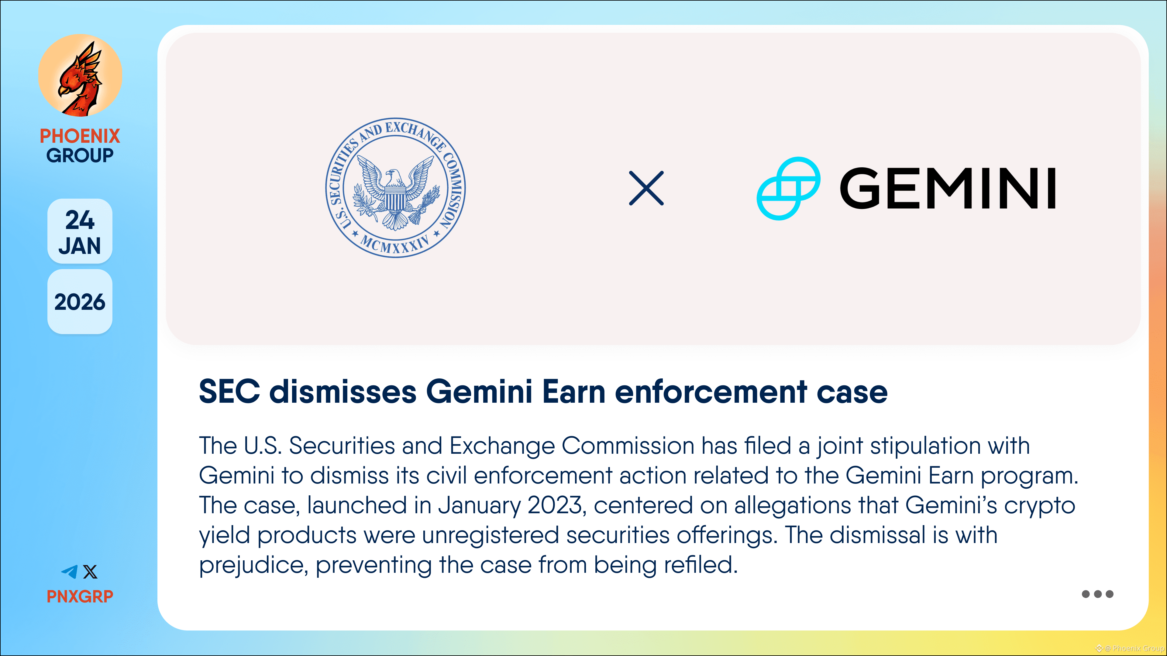 SEC dismisses Gemini Earn enforcement case The U.S. | Phoenix Group on  Binance Square