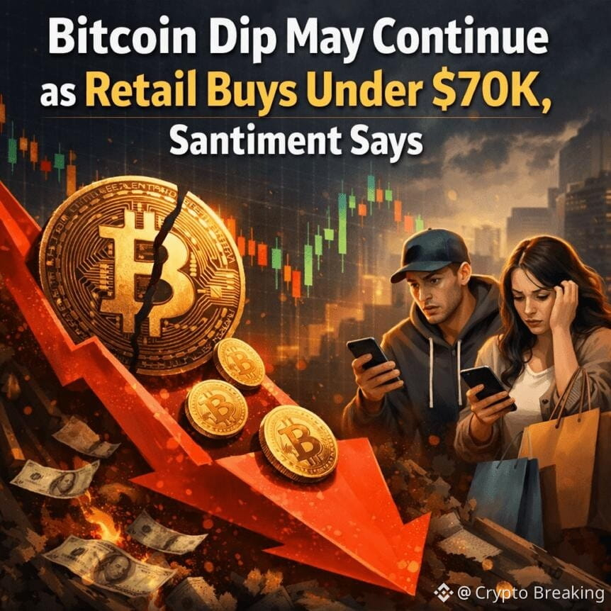 Bitcoin Dip May Continue As Retail Buys Under $70k, Santiment Says