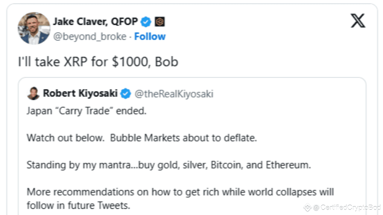 XRP for $1000? The Jake Claver vs. Robert Kiyosaki Debate on the End of the  Japan Carry Trade | CertifiedCryptoBoy on Binance Square