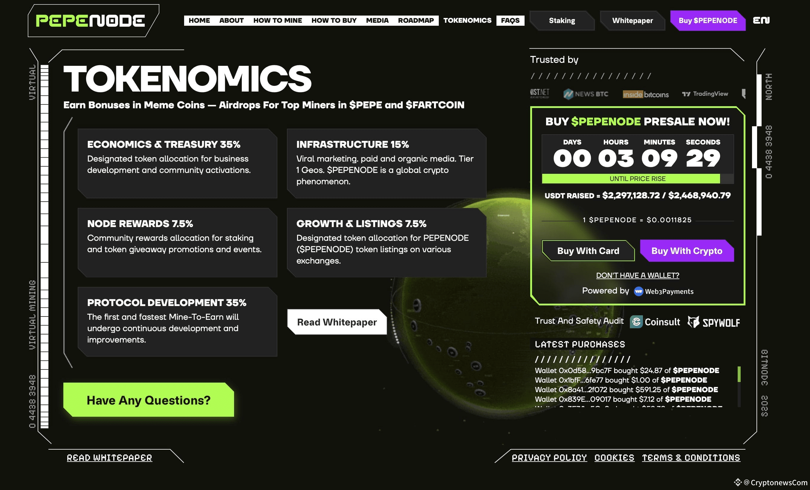 PEPENODE website - next altcoin to turn $100 into $10,000.