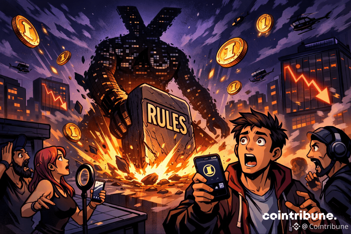 La figure géante X critique sévèrement les règles alors que les influenceurs paniquent et que les jetons InfoFi chutent dans le chaos urbain.