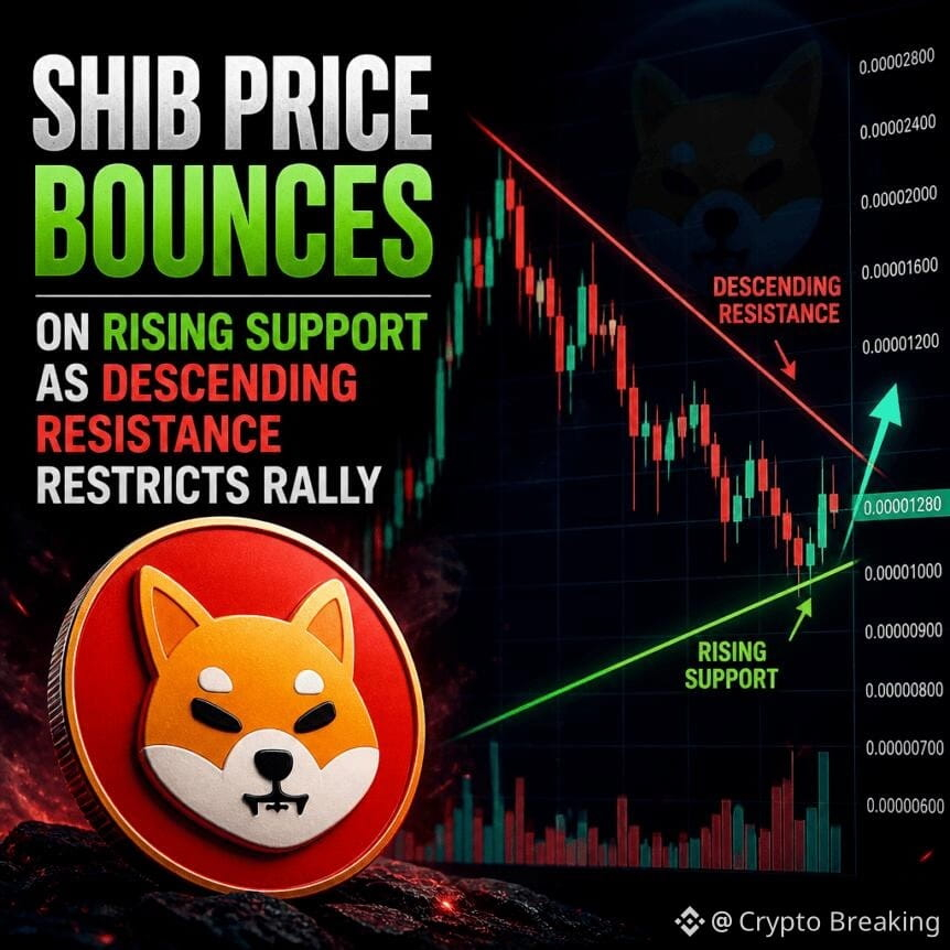 Shib Price Bounces On Rising Support As Descending Resistance Restricts Rally
