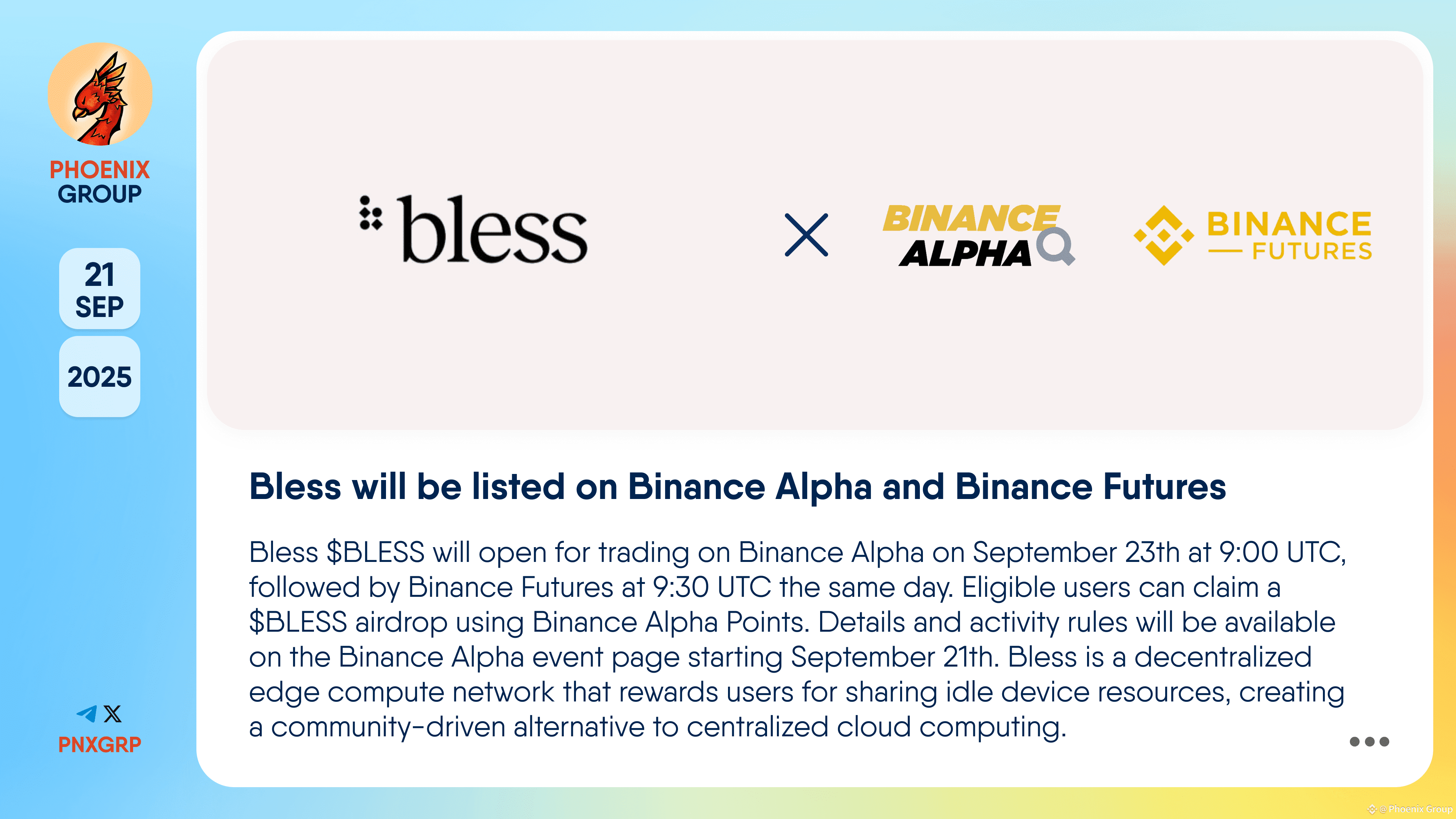 Bless will be listed on Binance Alpha and Binance | Phoenix Group on  Binance Square