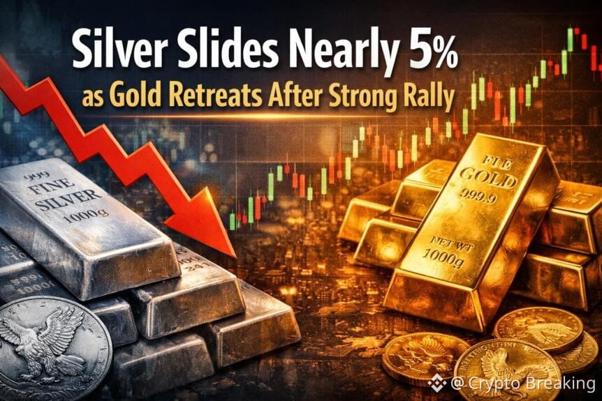 Silver Drops Nearly 5% As Gold Pulls Back