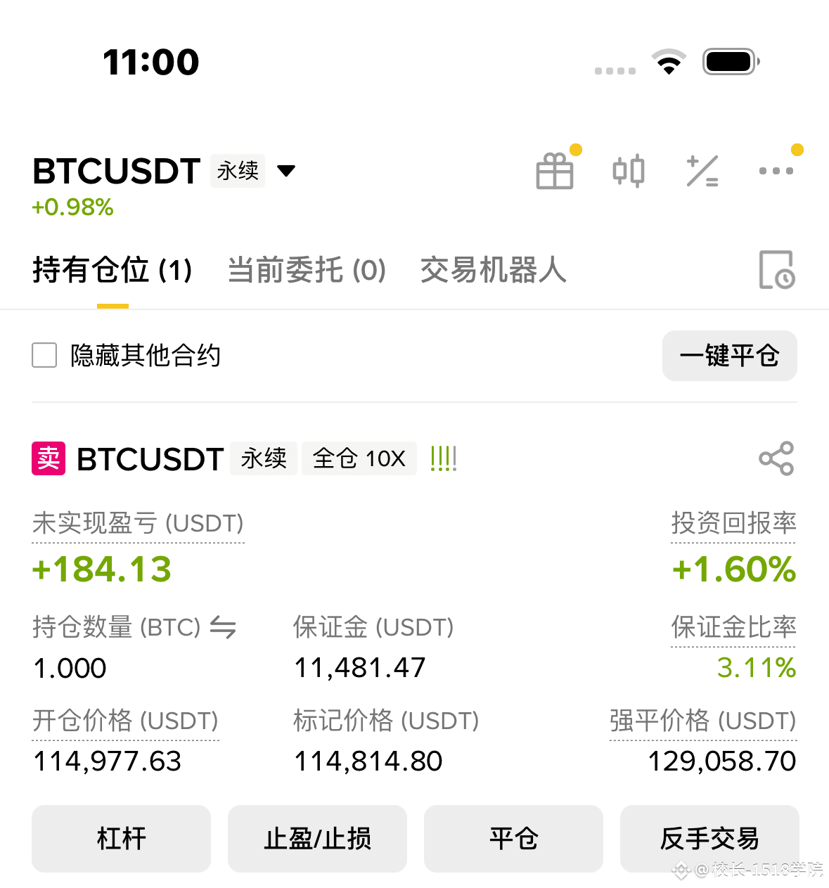 BTC 言出法随，空单加到了一个，今天白天我都会以高空为主。早上6点美股期货开盘，价格是往上走的，所以我打算9点之前把|