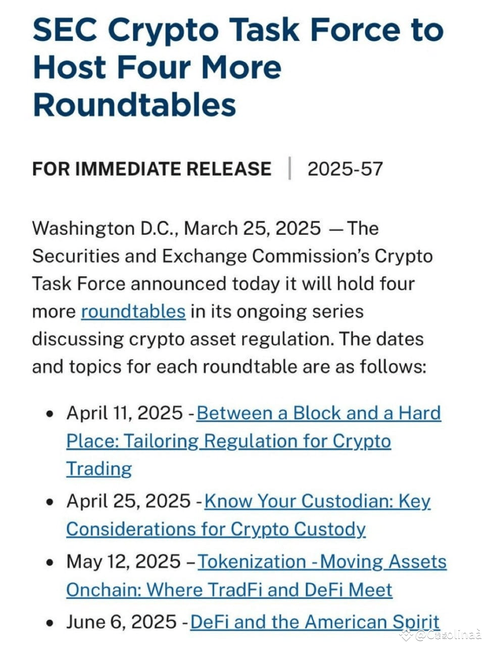 The SEC Crypto Task Force just announced they will host four | Carolinaà on  Binance Square