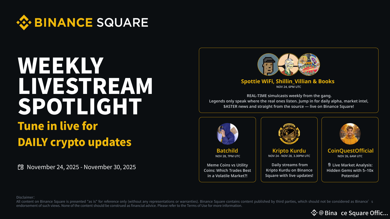 【Binance Square Trading Live Stream Preview】 📅 November 24 | Binance ...
