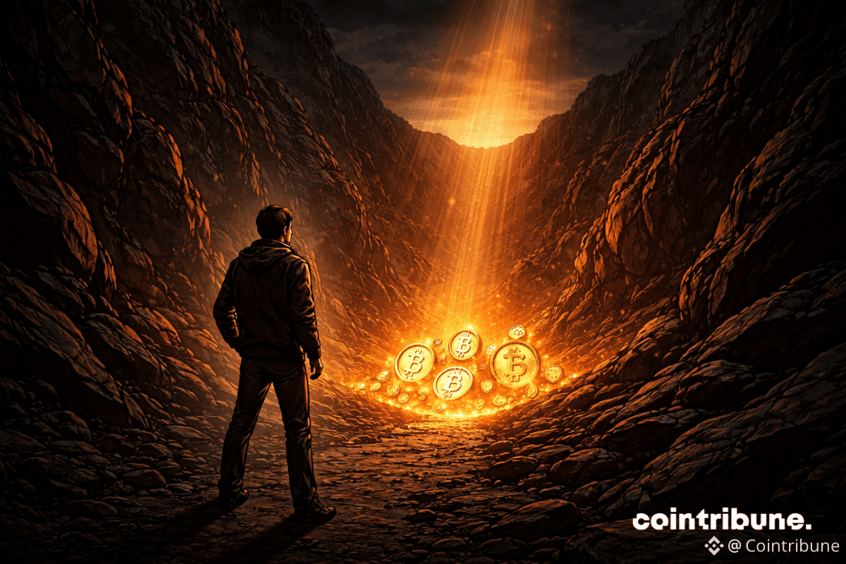 Dans un canyon financier ou une vallée profonde, un symbole crypto repose au point le plus bas, sous le regard d’un analyste de Bernstein.