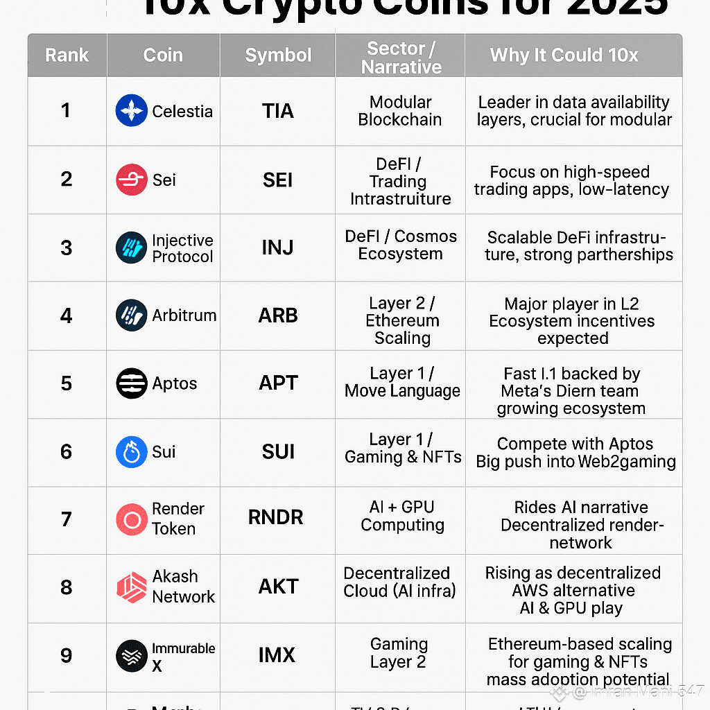 🚀 Top 10 Potential 10x Crypto Coins for 2025 Rank Coin Sym | Imran Mani  547 on Binance Square