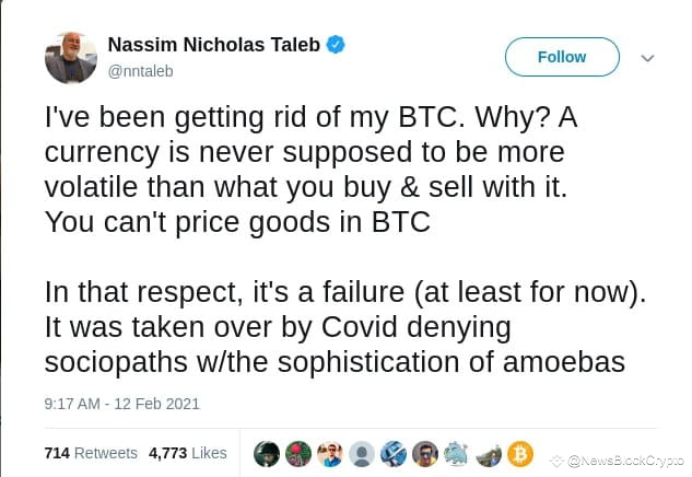 Taleb Square HISTORY: 🟠 4 years ago Nassim Taleb sold his bitcoin and ...