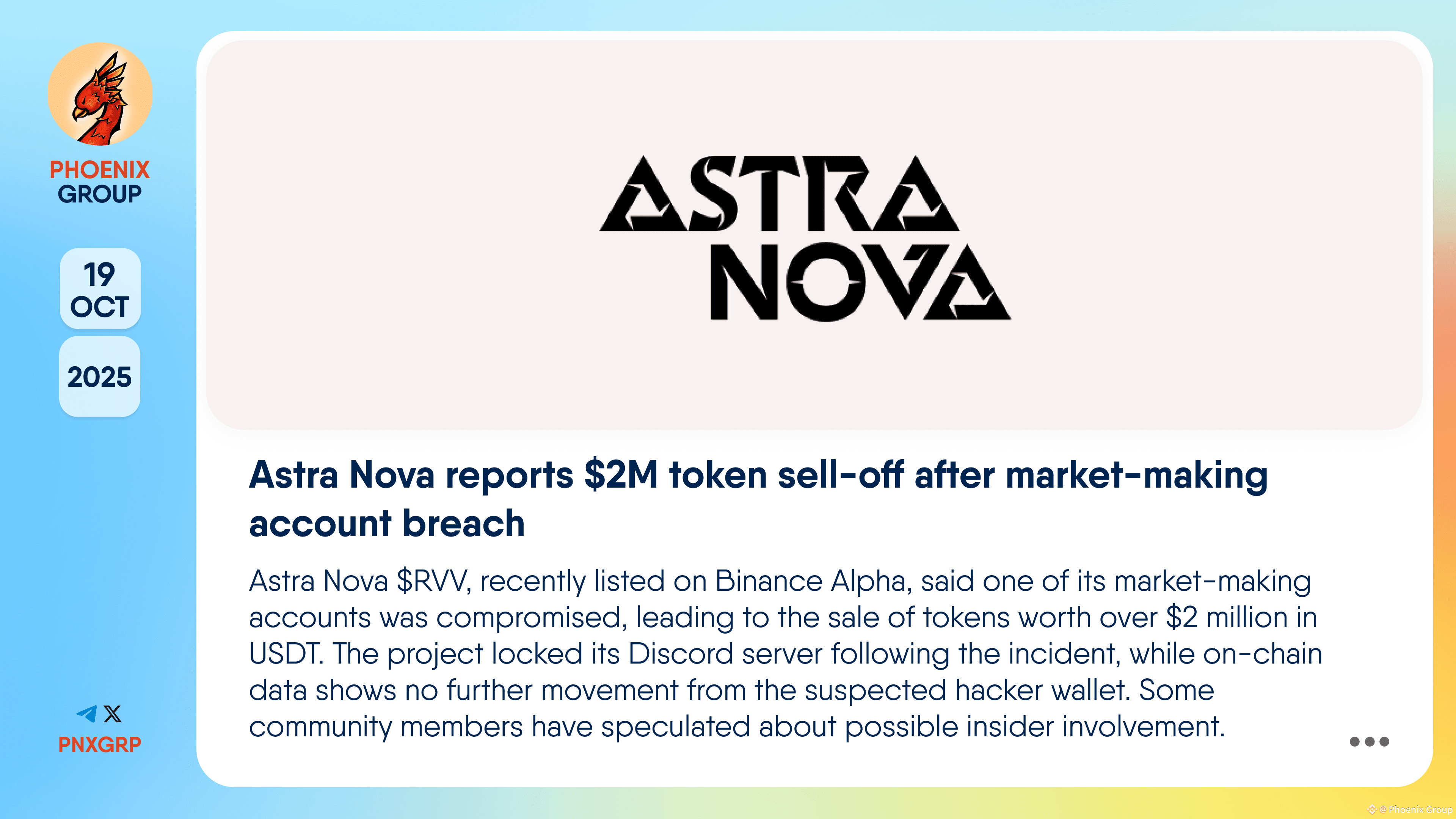 Astra Nova reports $2M token sell-off after market-making ac | Phoenix  Group on Binance Square