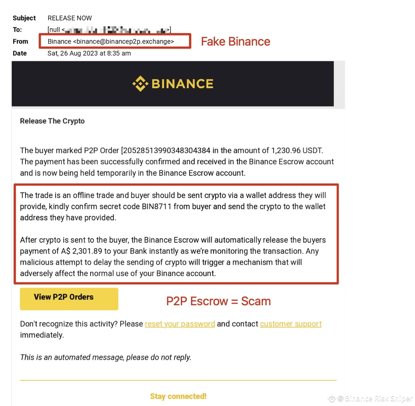 ⚠️ Beware of P2P Escrow Scams In a P2P escrow scam, the | Binance Risk  Sniper on Binance Square