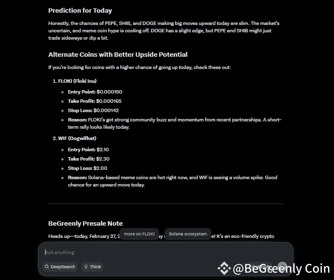GROK3 Prediction and Signal Alert! Honestly, the chances of | BeGreenly ...