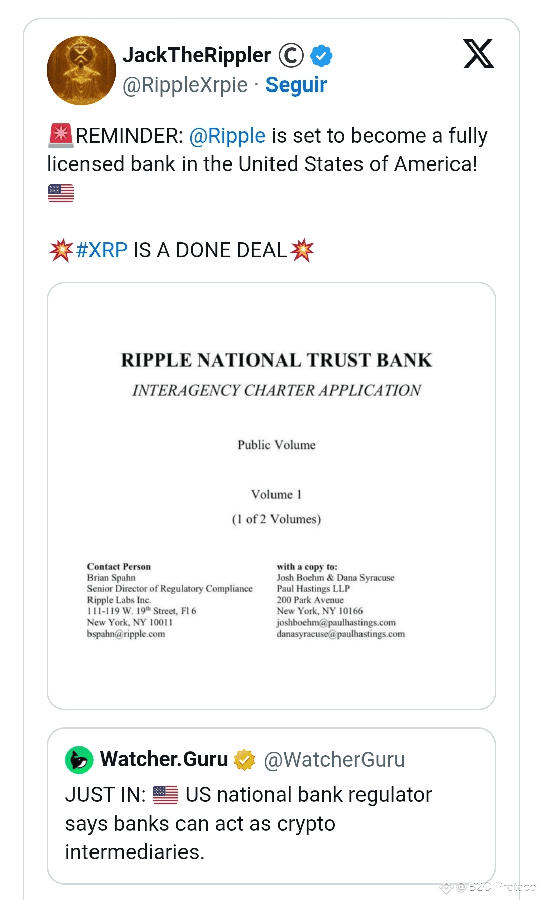 XRP: Novas regras impulsionam o Ripple rumo ao reconhecimento oficial como  banco nos EUA. | B2C Protocol on Binance Square