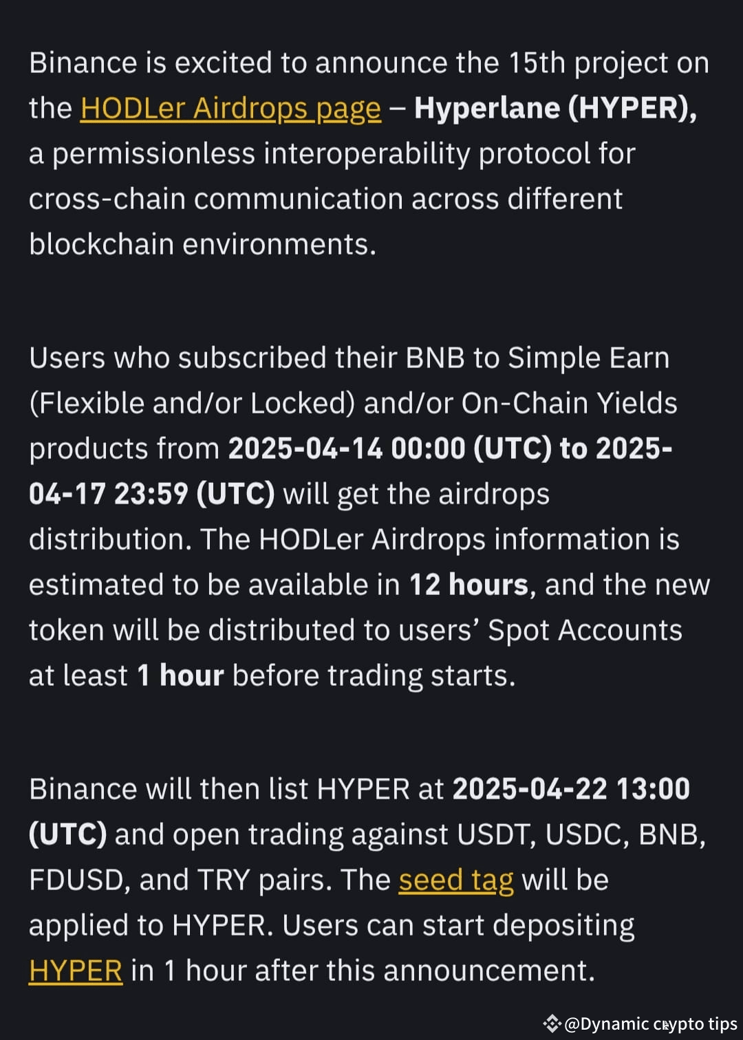 Binance Introduces a new airdrop (HYPER) Everyone Hold BNB s | Dynamic ...