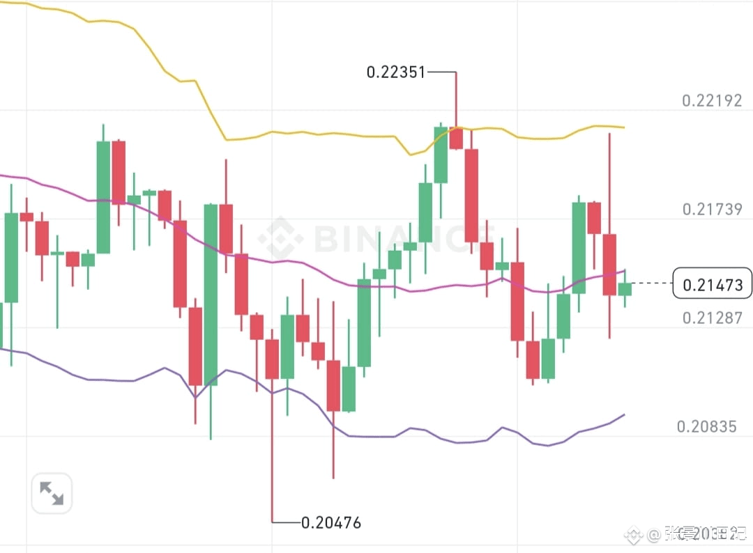DOGE 9.6凌晨Doge Doge当前盘面，RSI指标区域45，小时级别macd出现短暂底背离，布林带中轨和| 大昕日记på Binance  Square