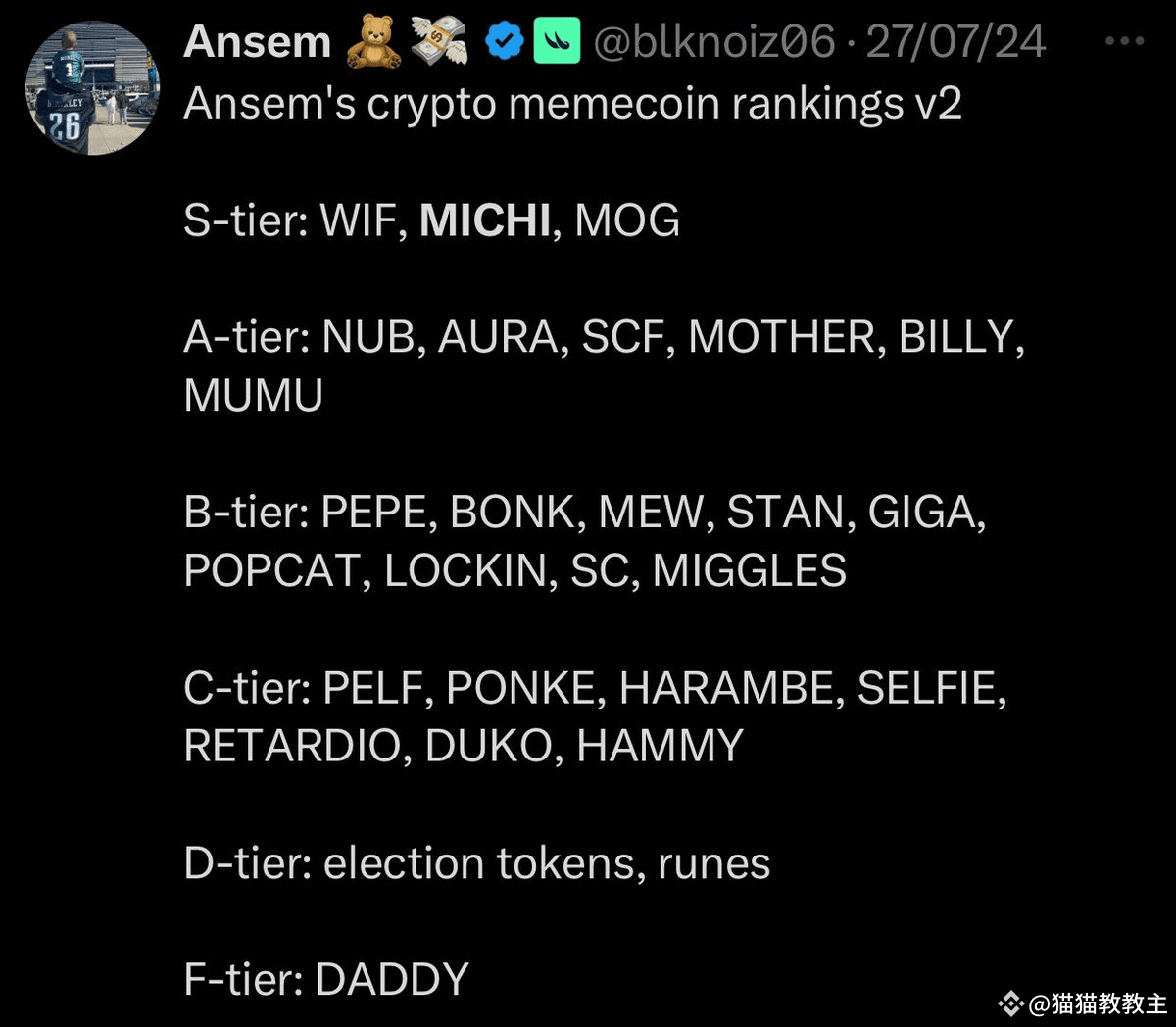 Is this the KOL of the crypto world? After this post: WIF: | 猫猫教教主on  Binance Square