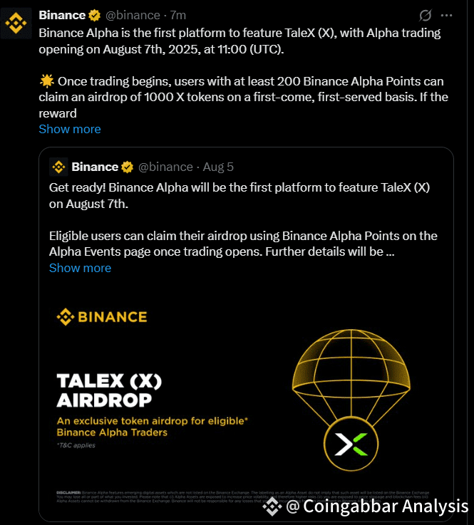 TaleX Airdrop Listing Date on Binance Alpha