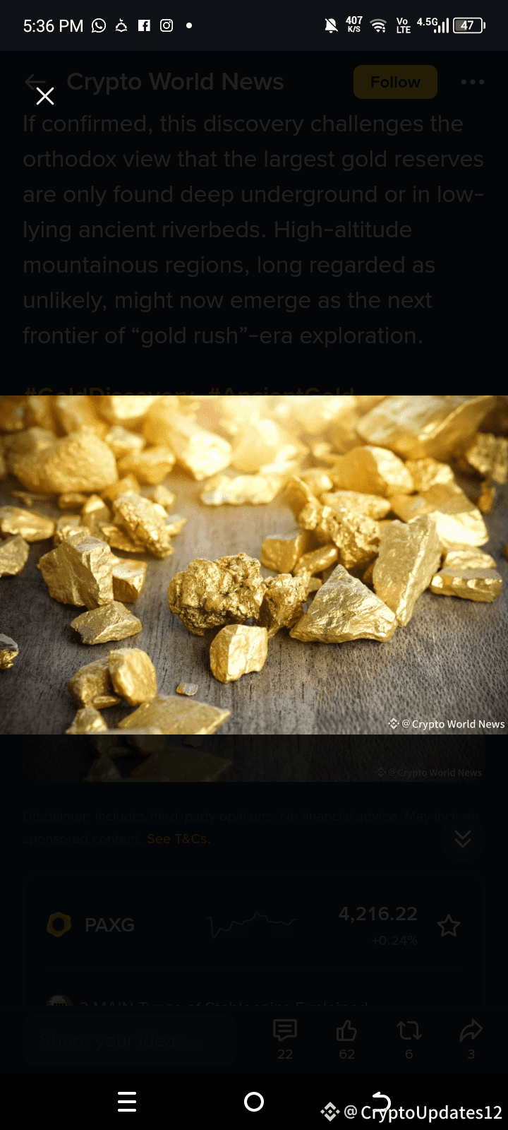 🚨 Massive Gold Discovery at 1,900m Altitude! A new | Yun_Seo on Binance ...