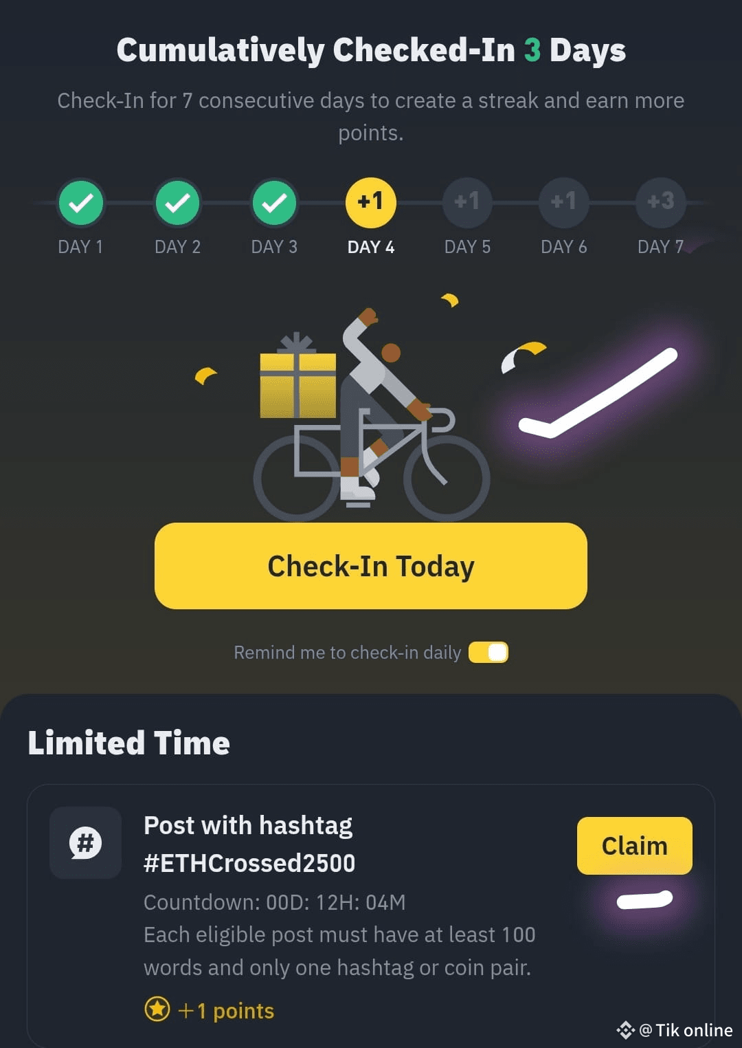 Binance Task ️ Binance Square Tasks Center 🗓 Daily Check-in and Task | Tik online on ...