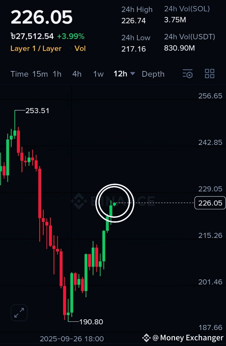 SOL - USDT 多頭趨勢信號激活🚨 當前價格226.05$ 目標🎯 229$ 到234$ 到2 | 幣安廣場上的Money Exchanger