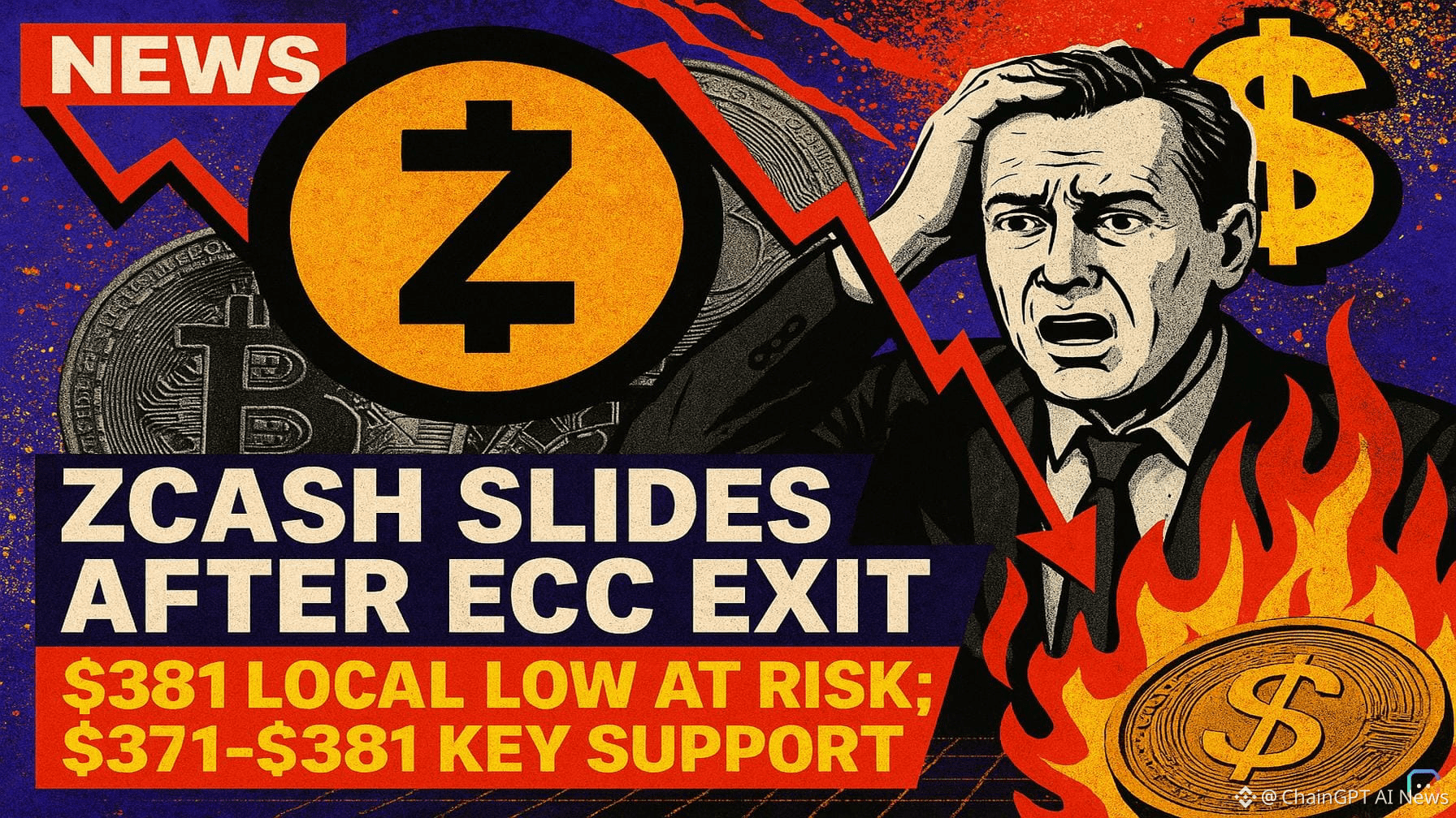 Zcash Slides After ECC Exit — $381 Local Low At Risk; $371–$381 Key Support  | ChainGPT AI News on Binance Square