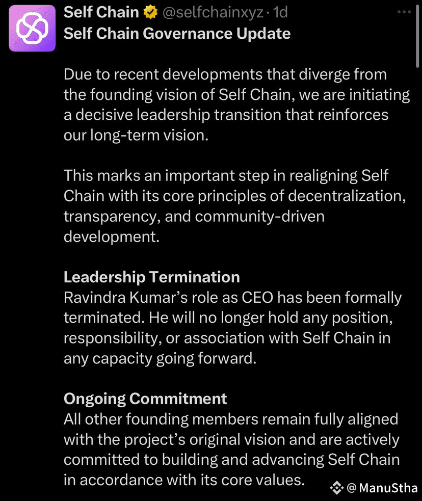 SLF Breaking : Self Chain has removed CEO Ravindra Kumar | ManuStha on  Binance Square