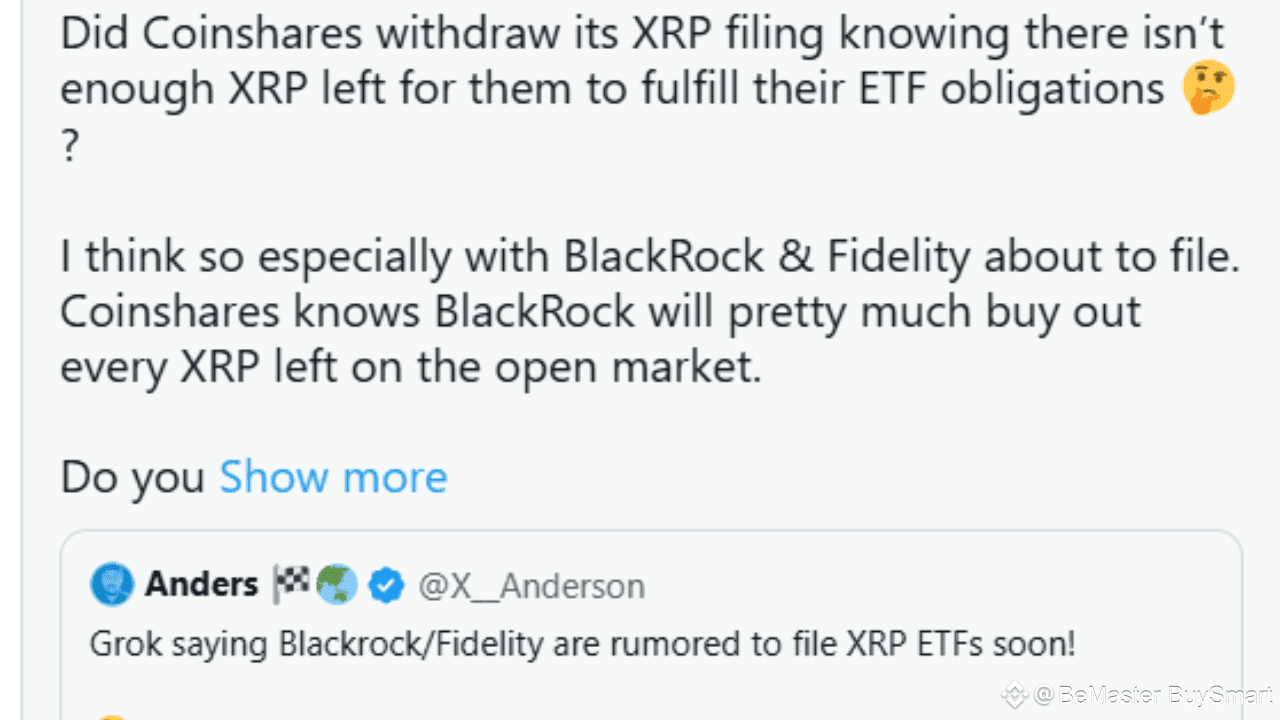 CoinShares Knows BlackRock Will Buy Every XRP Left On Open Market |  BeMaster BuySmart on Binance Square