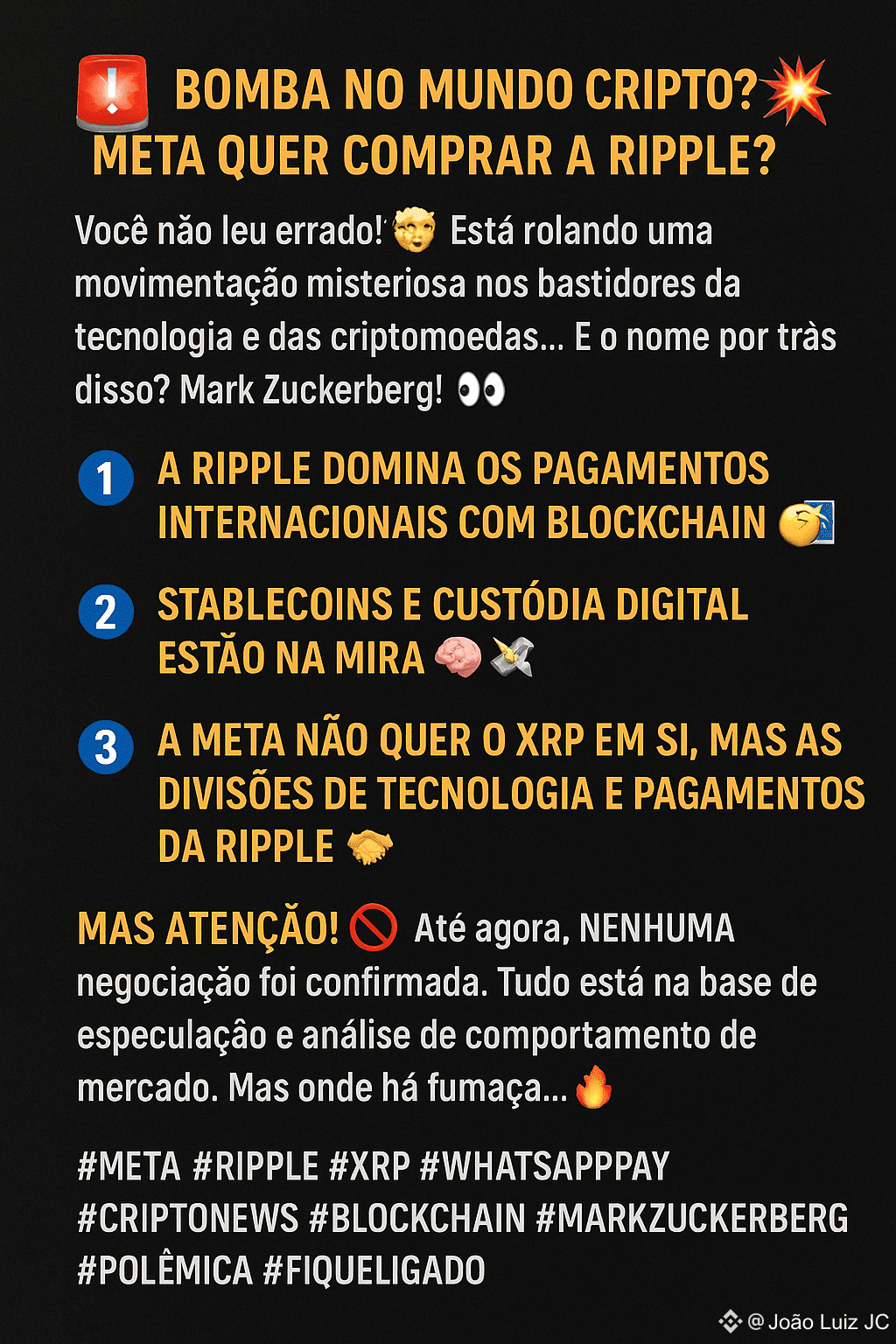 🚨 BOMB IN THE CRYPTO WORLD? META WANTS TO BUY RIPPLE? | João Luiz JC on  Binance Square