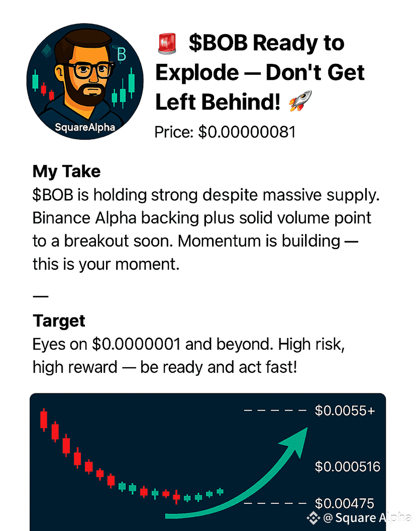 🚨 $BOB Ready to Explode — Don’t Get Left Behind! 🚀 • Pr | Square Alpha ...