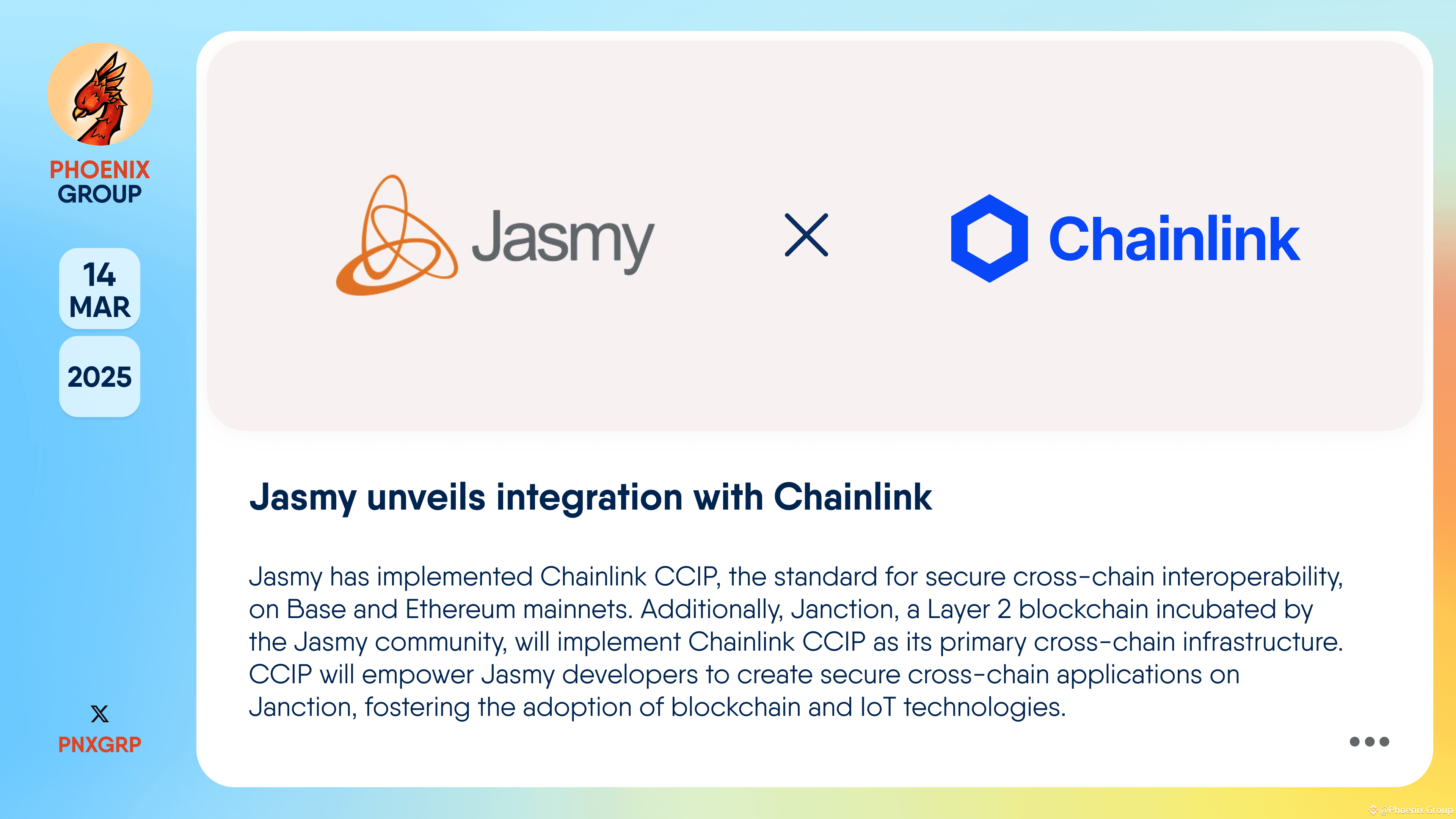 Jasmy unveils integration with Chainlink #Jasmy has | Phoenix Group on  Binance Square