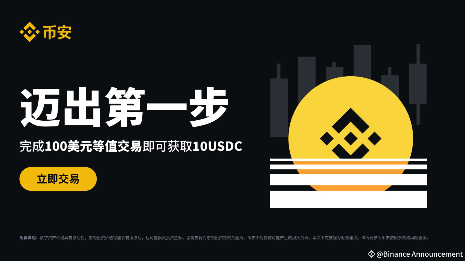 拥抱未来”：立即完成首次交易并参与社区活动，瓜分30万USDC奖励！ | Binance Announcement发布于币安广场