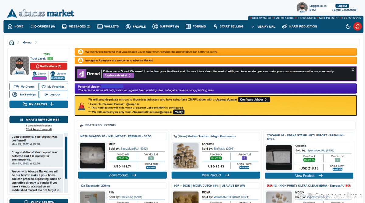Major BTC darknet market vanishes in potential scam | Cryptopolitan on  Binance Square