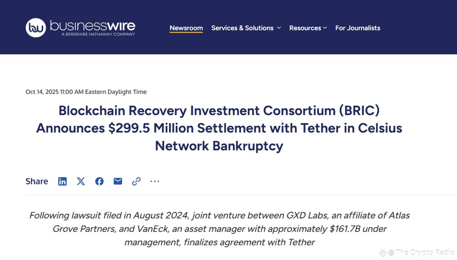 BRIC revealed a $299.5M settlement with Tether to pay the Ce | The Crypto  Radio on Binance Square