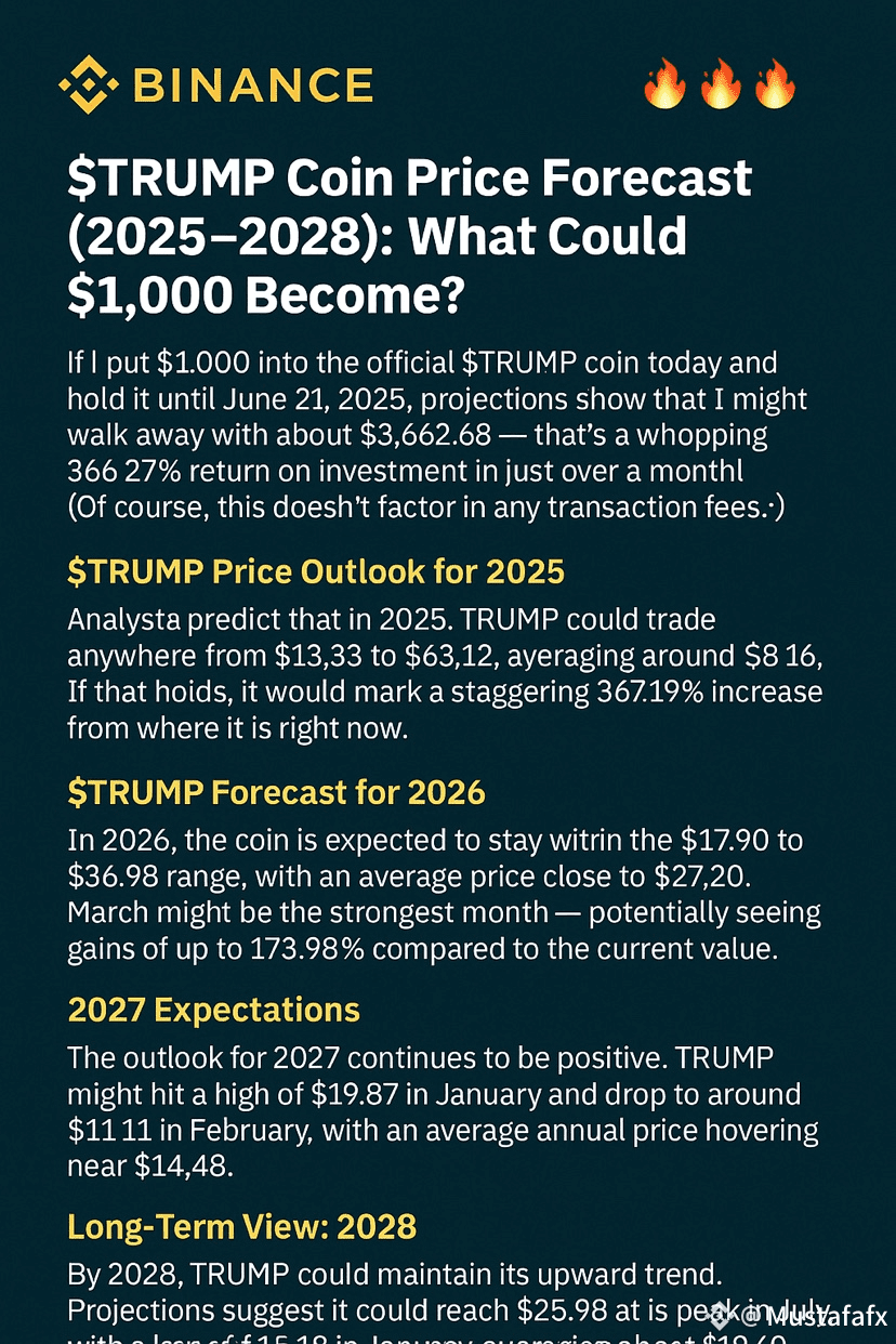 🔥 $TRUMP Coin Price Forecast (2025–2028): What Could $1,000 Become? |  Mustafafx on Binance Square