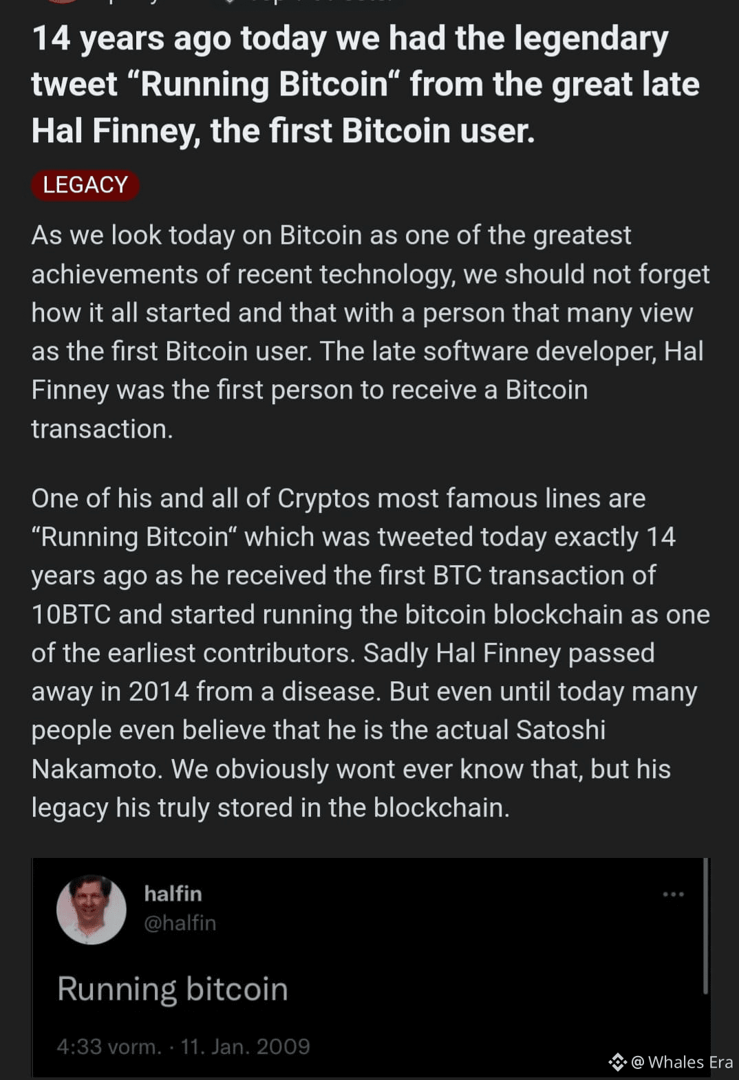Un simple tuit. 17 años de historia. ₿ ​Hace 17 años hoy (1 | Whales Era en  Binance Square