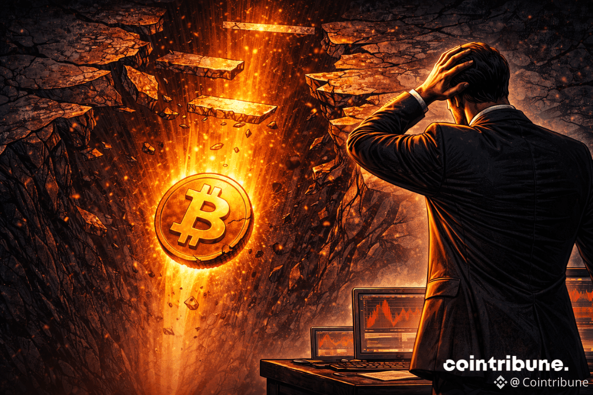Le Bitcoin chute verticalement dans un puits sombre, laissant derrière lui des niveaux de support éclatés.