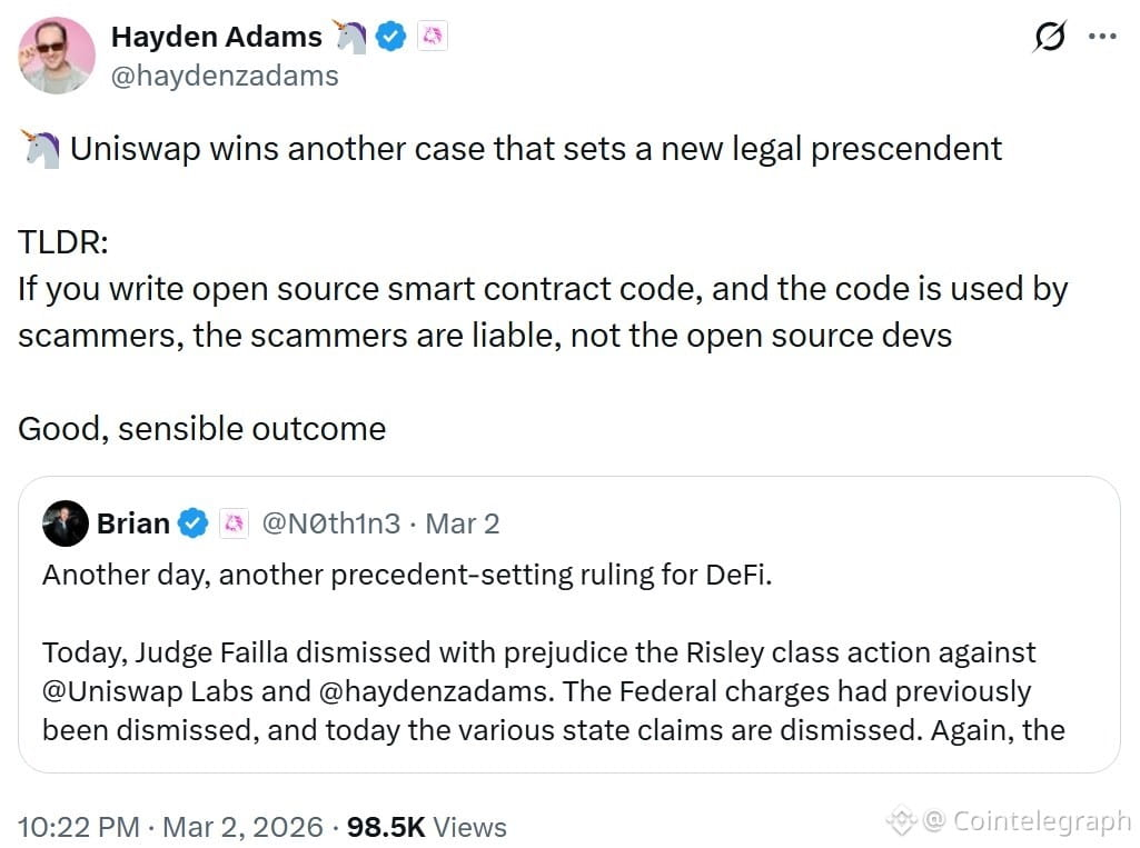 Uniswap court victory hayden adams