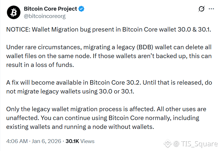 Emergency Warning: Bugs in Bitcoin Core 30.0 & 30.1 may wipe | TIS ...