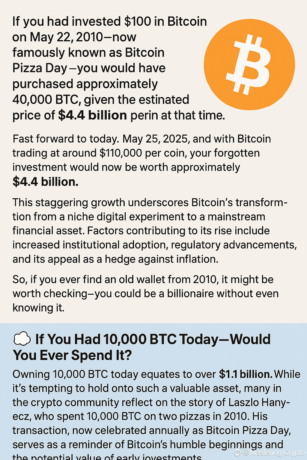 What If You Had Invested $100 in $BTC on 22 May 2010 and | Mastering Crypto  on Binance Square