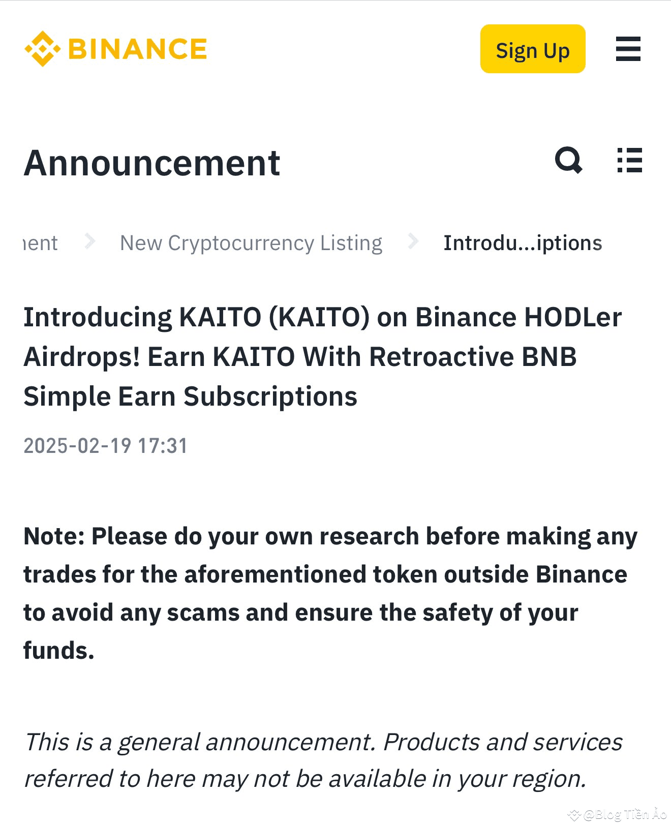 KAITO (Kaito) listed on Binance A true longing. Kaito is | Blog Tiền Ảo on  Binance Square