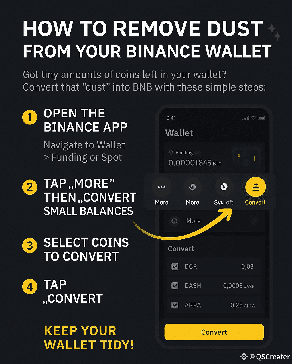 🧼 Clear Out Tiny Crypto Balances from Your Binance Wallet — | QSCreater on  Binance Square